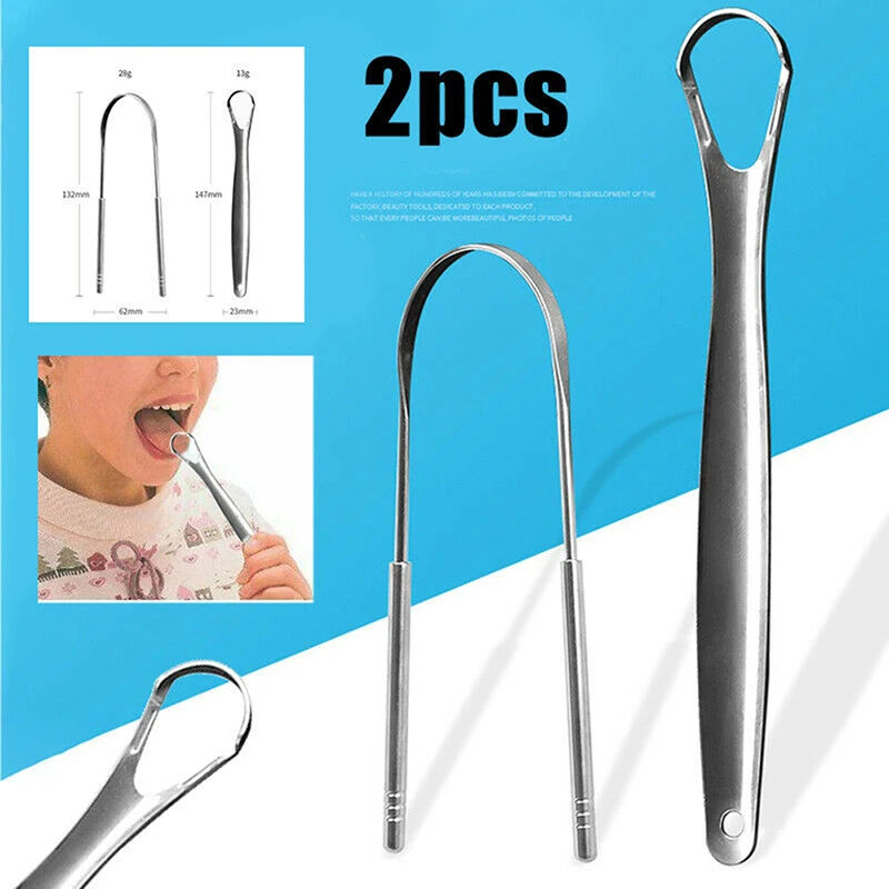 Tongue Scraper Metal - 2Pcs Oral Tongue Cleaner Tongue Scraper